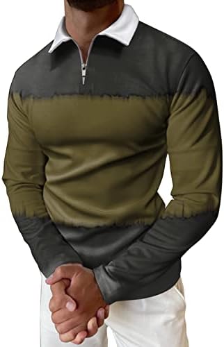 Camisa pólo de manga longa clássica masculina zípe de camisetas casuais slim fit shirts bloqueio colorido gráfico tops tops