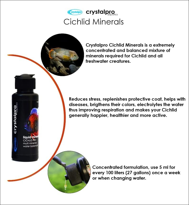 Crystalpro Cichlid Minerals 4,22 oz - aditivo mineral para ciclídeos reabastece o revestimento protetor melhora a respiração e