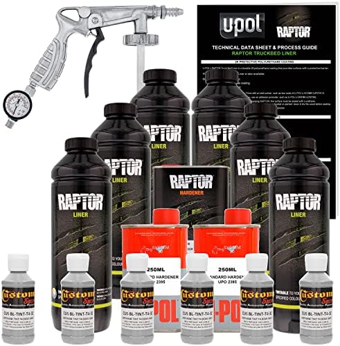 U-Pol Raptor Dove cinza Uretano Spray-on-on-spray Caminhão Kit de cama com pistola de pulverização livre, 6 litros