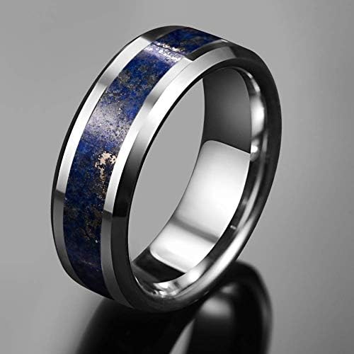 Vakki 8mm Tungsten Ring Wedding for Women Natural Abalone Shell/Mãe de Pearl/Lapis Lazuli Promise Promise Ring Chanked Edge