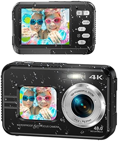 Câmeras subaquáticas, câmera digital à prova d'água 4K 48 MP FUNCIONAÇÃO AutoFocus Função Selfie Telas duplas com câmera