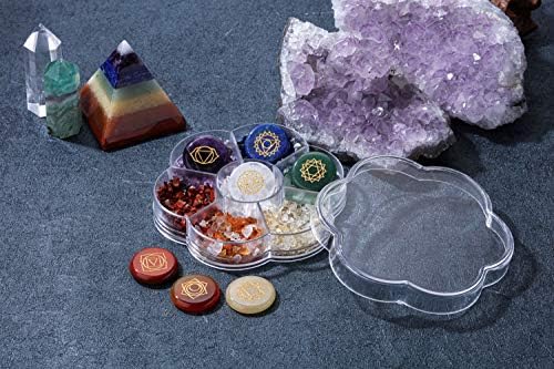 Crystaletars 7 Chakra Crystal Stones Natural Reiki Cura Cristais Gemos Gemos com Símbolo de Chakra gravado Kit de pedra