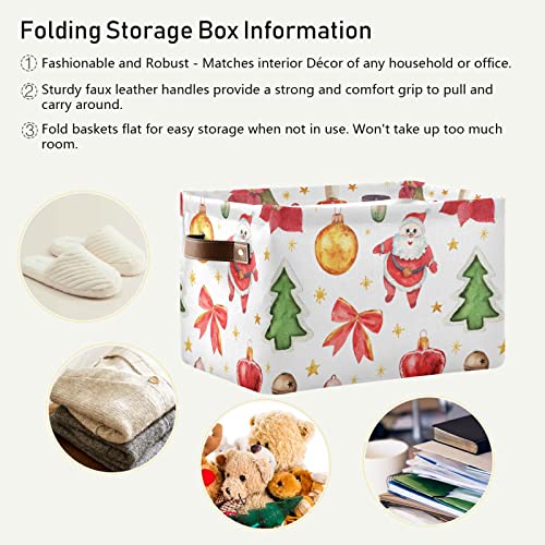 Mnsruu Storage Basket Christmas Santa Polar Bear e Penguin Cesta de organizadores colapsíveis com alças de PU, caixa de armazenamento