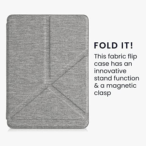 Case de origami kwmobile compatível com Kindle Paperwhite 11. Geração 2021 - Tampa de tecido fino - cinza claro