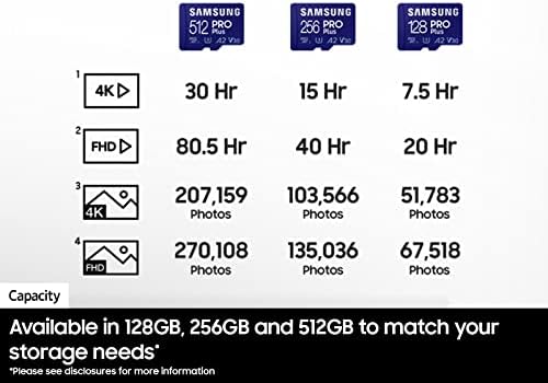 Cartão de memória Samsung Pro Plus MicroSD + adaptador, 512 GB de microSDXC, até 180 Mb/s, Full HD e 4K UHD, UHS-I, C10, U3, V30, A2