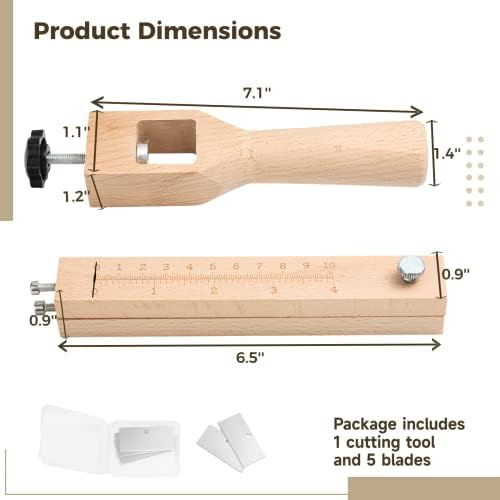 Ferramenta de corte de couro, ferramenta de madeira de cortador de tira de couro com 5 lâminas, ferramenta de corte de couro