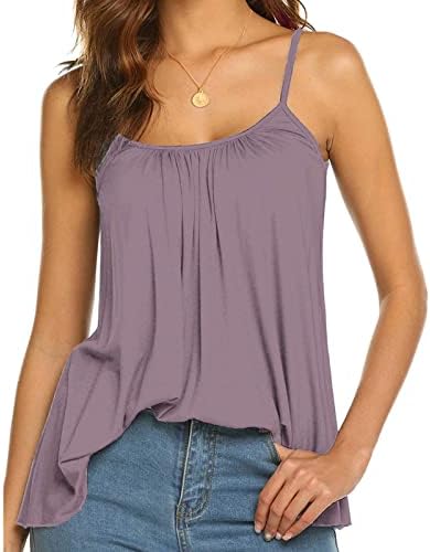 Tanque casual de verão Mulheres soltas Fit Cami Tops plissados ​​de cor sólida Camisole Flowy Tunic Trendy Blouse Circhas