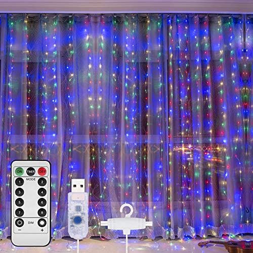 Luzes de cortina da Gronesty, 9,8x9.8ft 300 LED -Luzes de fadas fortes com controle remoto, luzes penduradas para decoração