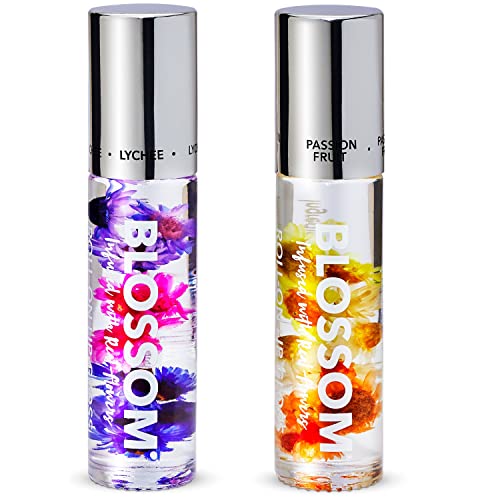 Blossom Scent Roll on Lip Gloss, infundido com flores reais, feitas nos EUA, 0,40 fl oz, 2 pacote, lichia/maracujá