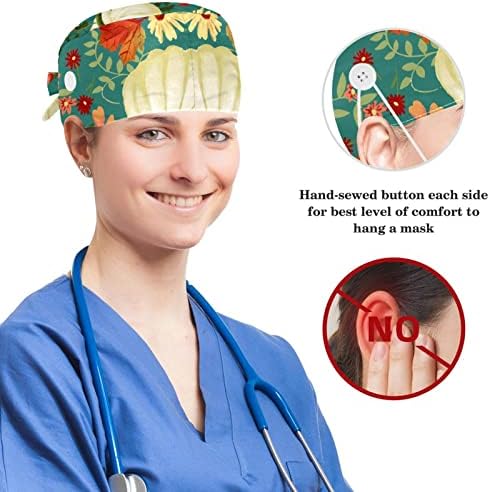 Caps médicos Capinha de trabalho ajustável com botões e cabelo de cabelos arqueados Dia de Ação de Graças de Ação de