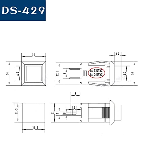 FILECT SPST Momentário interruptor de botão Plástico 125V/250V 1a/3a 12mm 2pin ds-429 Vermelho de bloqueio automático 5pcs