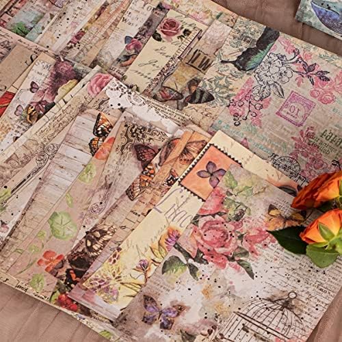 200 PCS Deco Papers for Scrapbooking, 3,9*5,5 em suprimentos de papel de lixo de papel de decoupage de papel vintage, Retro Flor