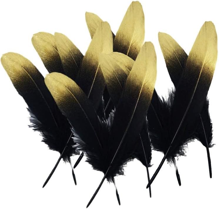 Zamihalaa-penas de ganso preto e de ganso natural mergulhadas em ouro para artesanato 15-20cm 6-8 Decor Pedra Feathers Wedding