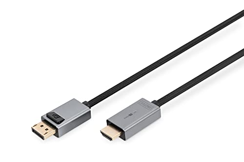 Digitus dp para cabo HDMI com LED 4K/30Hz, alojamento de alumínio de 1,8 m, banhado a ouro, suporta 4K30Hz