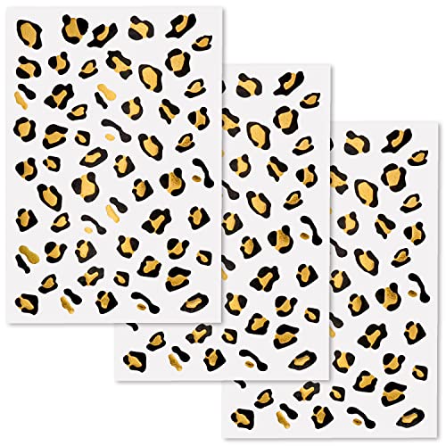 PANDECOR 3 peças preto e dourado imprimem tatuagens temporárias com um conjunto de trajes de fiagem de orelhas Cheetah,