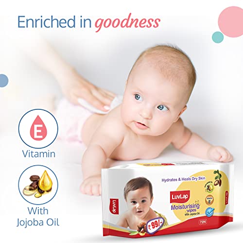 Luvlap Paraben Free Baby Wipes com óleo Jojoba, 72 lenços