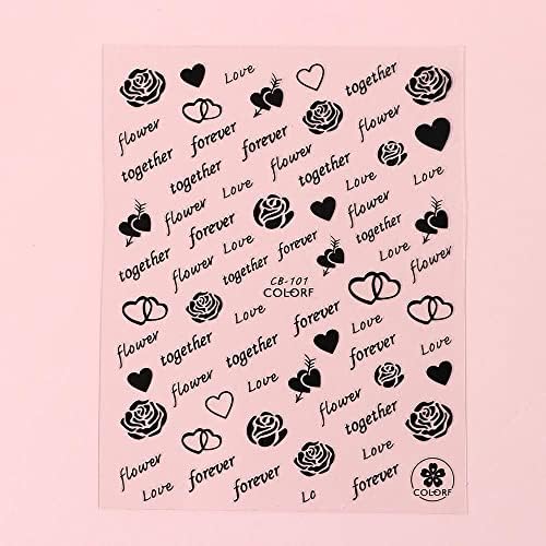 2heets alfabetes rosa letra de unha adesivos de unhas, adesivos de arte de dia dos namorados adesivos de arte negra adesiva