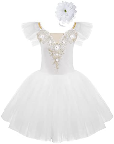 Linjinx Kids Girls Sparkle Skinle Lace Swan Lake Ballet Dan Dance Dress