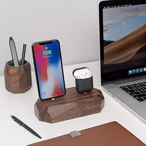 Doca dupla de Oakywood, compatível com iPhones e AirPods, artesanal em madeira natural, produzida na União Europeia, design