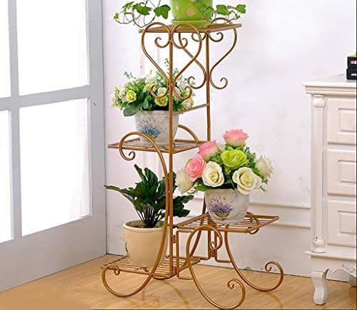 Mkkm Plant Stand Stand de ferro europeu Ferro de quatro camadas Potes de flores, vasos de flores prateleira segura panela de