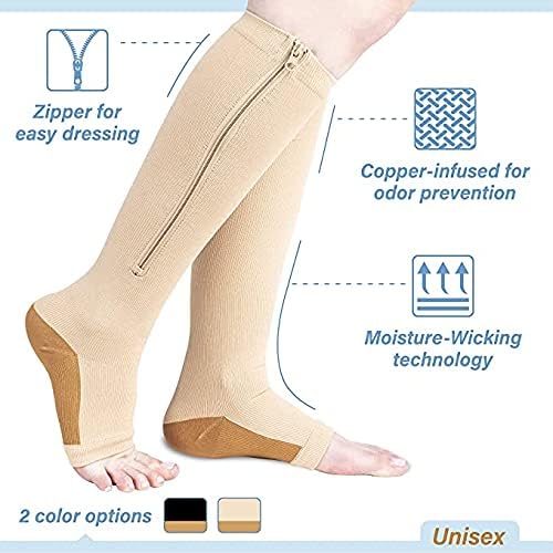 EWRGGR 2 par 15-20 MMHG SOCKS DE COMPRESSÃO DE ZIP MEDICAL TOESENS COM ZIPPER FÁCIL DE ON OFF OFF para edem, veias varicosas,