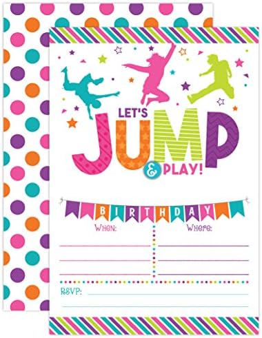 Invite de aniversário da casa de rejeição - Jump de trampolim convite - menina de salto de salto - saltar e brincar! Festa