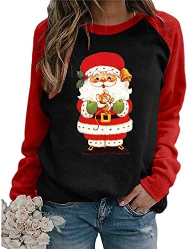 Hhoo88 Sorto gráfico para mulheres Pullover de manga longa Impressão de Natal Fall Fall Camiseta Casual O-pescoço