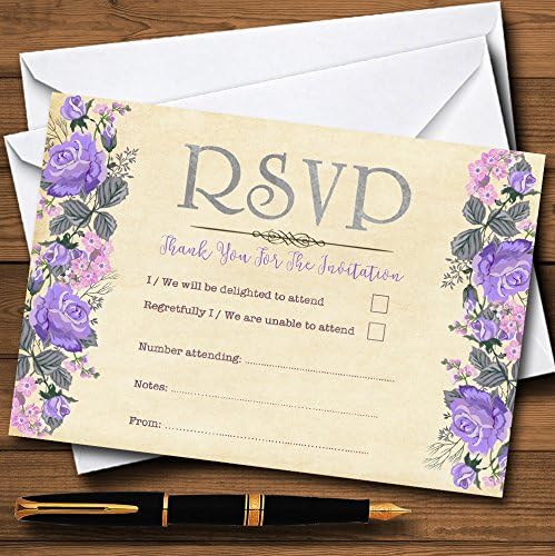 Cartões RSVP personalizados de aquarela roxa e rosa vintage