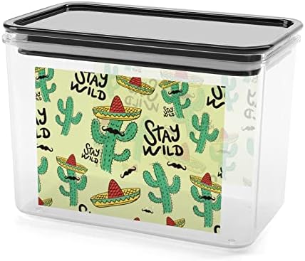 Desenho de cacto Stay Stay Plastic Storage Storage Storage Storage Recipadores com tampas de arroz balde selado para organização