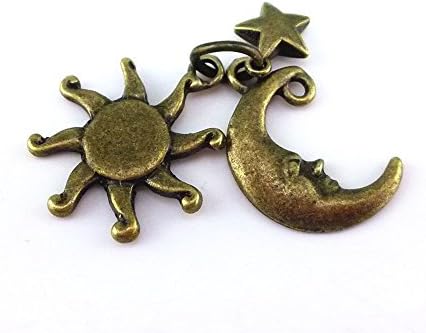 Yueton 20pcs vintage Bronze Sun Moon Star Pinging Asches, DIY Crafts Jewelry Making Charmms Acessório