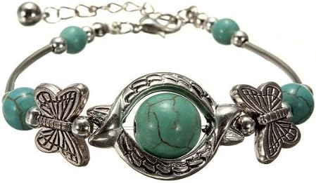 Contas turquesas tibetanas pulseira de borboleta Borboleta Corrente de prata por Chonlyshop