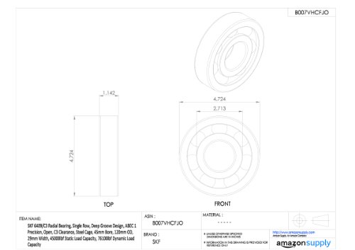 Skf 61844/c3 rolamento radial, linha única, design de ranhura profunda, precisão ABEC 1, abertura, depuração C3, gaiola de