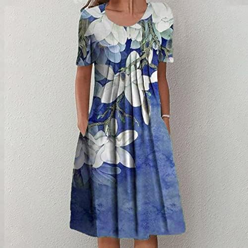 Vestidos casuais de verão feminino Midi PLUS Tamanho de manga curta com bolso