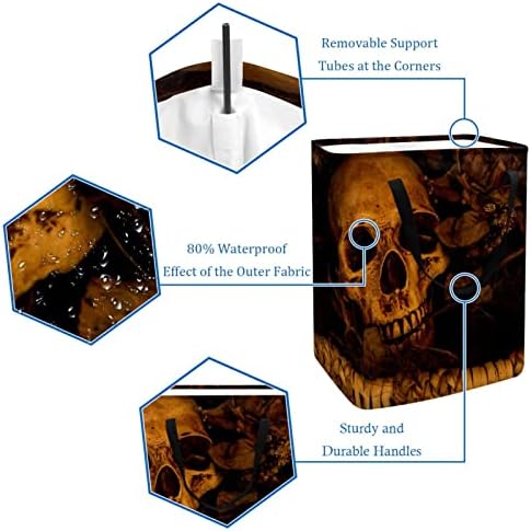 Cesto de lavanderia de kapotofu com alça, cesta de armazenamento de algodão grande de caveira humana para roupas para roupas
