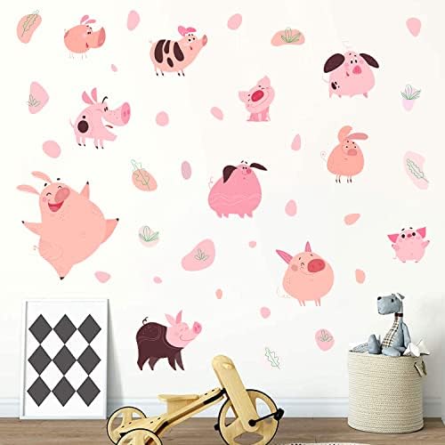 Woyinis Funny Cartoon Pig Wall Decals adesivos Conjunto Diy Funny Pig Animal Adesivos de parede Peel e Stick Kids