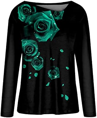 Nokmopo Womens Tunic Tops Moda feminina Fashion Casual Collar Hoodie Rose Print Manga Longa Top-shirt Top