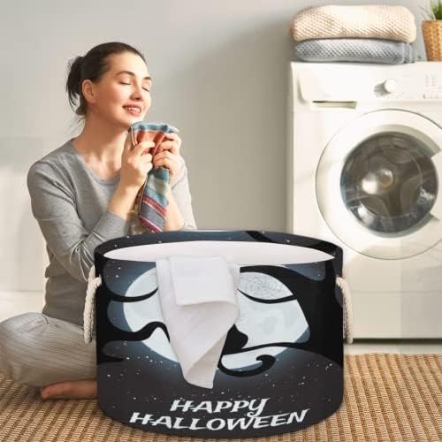 Happy Halloween Black Cat Spider Grande cestas redondas para cestas de lavanderia de armazenamento com alças cestas de armazenamento