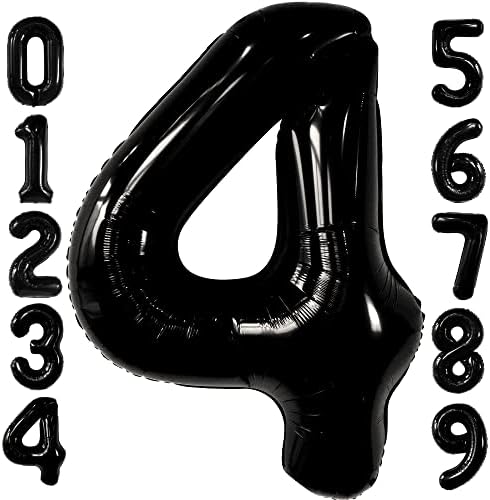 Katchon, balões pretos número 4 - grandes, 50 polegadas | Número preto de 4 balões para decorações de aniversário de menino de