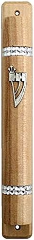 Judaica mezuzah case bege madeira decorativa canela sparkling semi rodada 12 cm