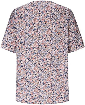 Qcemeni Bloups for Women Boho Floral Print camisa de manga curta V Tops pesco