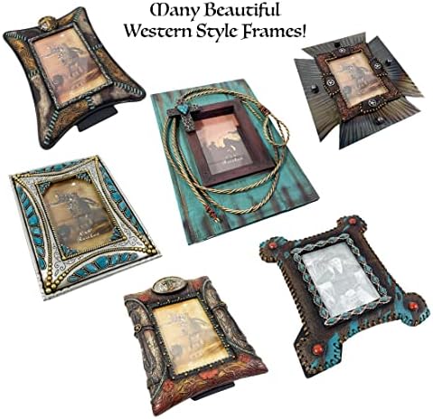 Urbalabs Western Floral Tribal Teal Flor Cowboy Photo Frame Country Decor Picture Frame 4 x 6 Presentes rústicos Fazenda