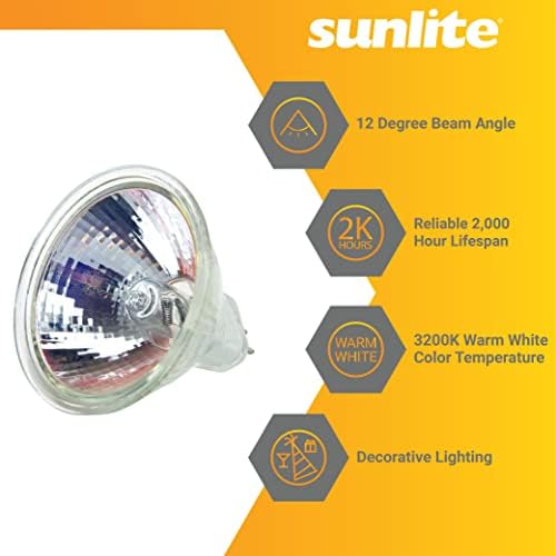 Sunlite 40703 MR16 Bulbo refletor de halogênio, 20 watts, 12 ° Spot estreito, 12 volts, 230 lúmens, vida útil de 2000
