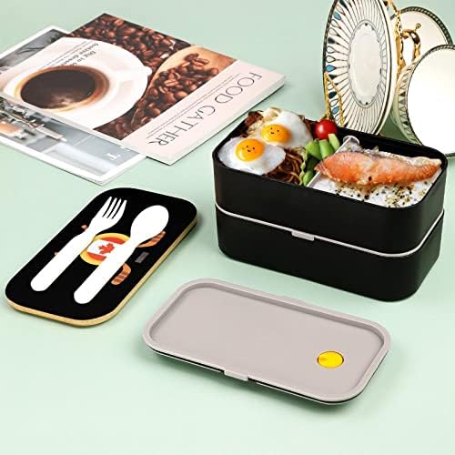 Hóquei no Canadá Double Cayer Bento lanching com utensílios de utensílios de almoço empilhável inclui 2 contêineres