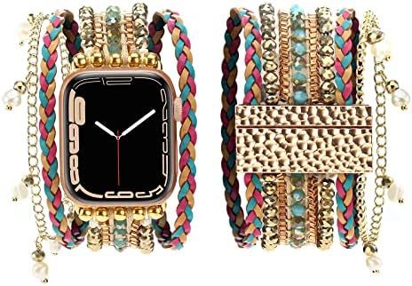 Yukinno Boho Band Compatível com pulseira de banda Apple Watch 38mm/40mm/41mm 42mm/44mm/45mm/49mm homens homens pulveleira