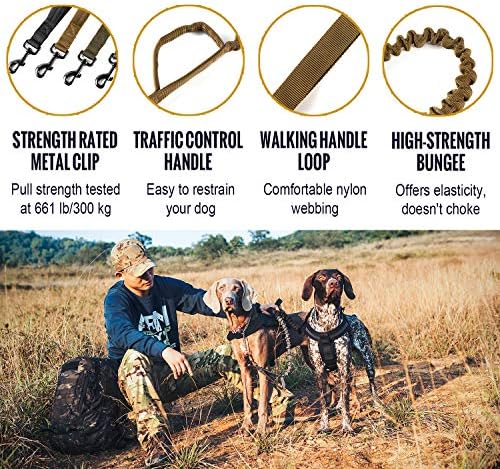 Bungee Dog Leashh Tactical Treinamento de cães coleira com 2 controle de controle de nylon de liberação rápida corda