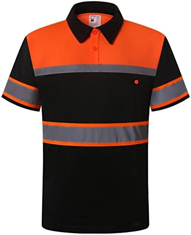 Camisas de segurança holisecas para homens, camisas polo de altas reflexivas com bolso, roupas de trabalho de manga curta respiráveis