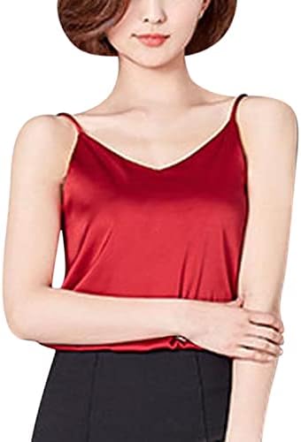 MIASHUI TOP GRÁFICO MONEMA MODIA VERMELHO SEXO V NOSST NARCE TOP TOP TOP ICE ICE SILK COLOR SOLID CAMISOLE Top Basics