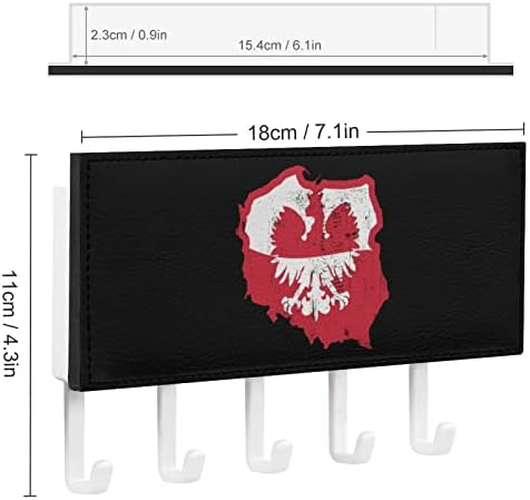Suporte de chave de águia da bandeira polonesa para decoração de parede com 5 ganchos PU Organizador do cabide de chaves de parede