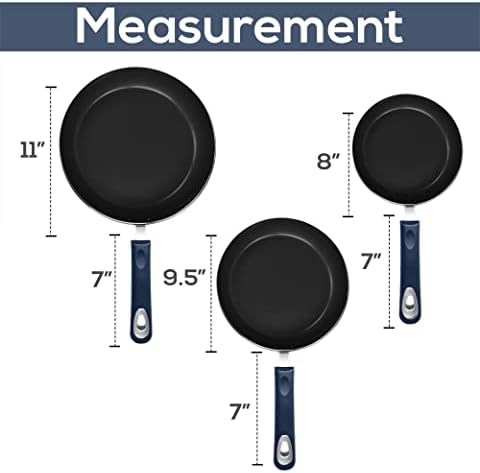 Utopia Kitchen Inadick Fring Pan Conjunto - 3 peças Indução inferior - 8 polegadas, 9,5 polegadas e 11 polegadas - Interior