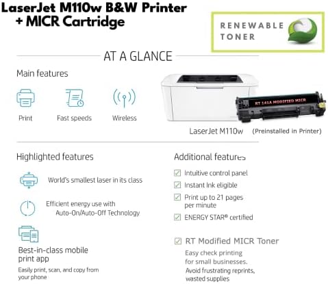 Toner renovável RT M110W Laser sem fio preto e branco Pacote de impressora com 1 cartucho microfone modificado 141a